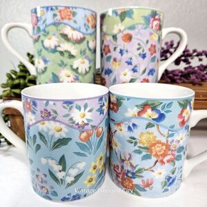 Vtg Chintz Charming Andrea Sadek Julia Bullmore Mug Set Of 4 Cups Japan Floral